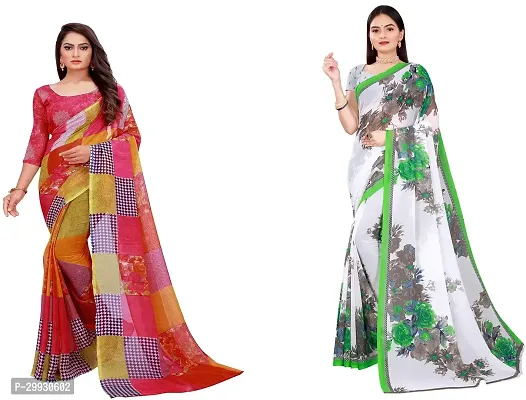 Stylish Fancy Georgette Saree With Blouse Piece Combo For Women Pack Of 2-thumb0