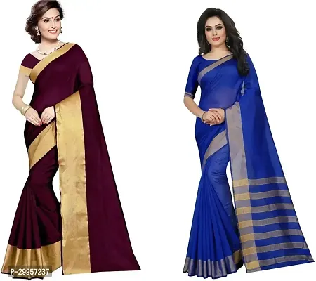 Stylish Fancy Cotton Silk Saree With Blouse Piece For Women Pack Of 2-thumb0