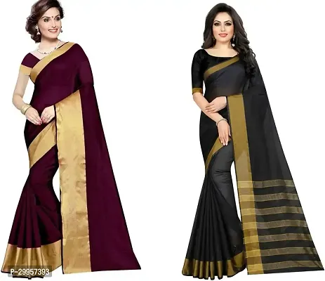 Stylish Fancy Cotton Silk Saree With Blouse Piece For Women Pack Of 2-thumb0