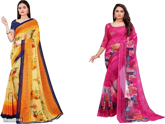 Stylish Fancy Georgette Saree With Blouse Piece Combo For Women Pack Of 2-thumb0