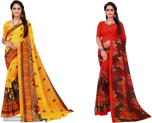 Stylish Fancy Georgette Saree With Blouse Piece Combo For Women Pack Of 2-thumb0