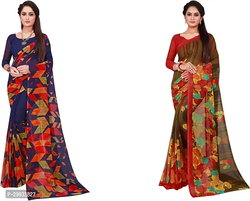 Stylish Fancy Georgette Saree With Blouse Piece Combo For Women Pack Of 2-thumb0