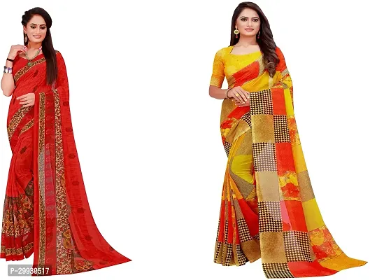 Stylish Fancy Georgette Saree With Blouse Piece Combo For Women Pack Of 2-thumb0