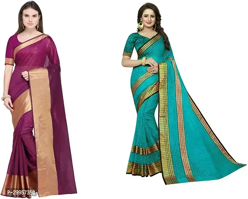 Stylish Fancy Cotton Silk Saree With Blouse Piece For Women Pack Of 2-thumb0