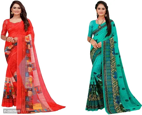 Stylish Fancy Georgette Saree With Blouse Piece Combo For Women Pack Of 2-thumb0