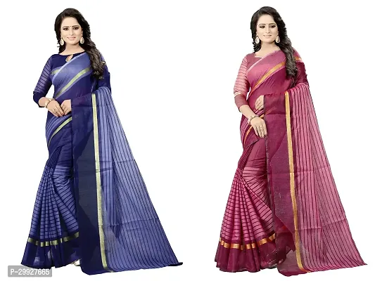 Stylish Fancy Cotton Silk Saree With Blouse Piece Combo For Women Pack Of 2-thumb0