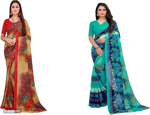 Stylish Fancy Georgette Saree With Blouse Piece For Women Pack Of 2-thumb0