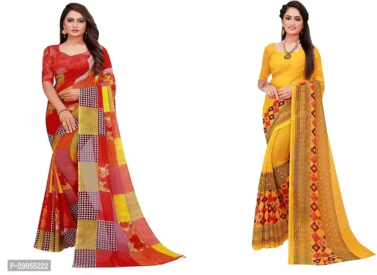 Stylish Fancy Georgette Saree With Blouse Piece For Women Pack Of 2-thumb0