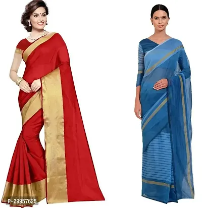 Stylish Fancy Cotton Silk Saree With Blouse Piece For Women Pack Of 2