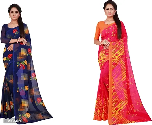 Stylish Fancy Georgette Saree With Blouse Piece Combo For Women Pack Of 2-thumb0