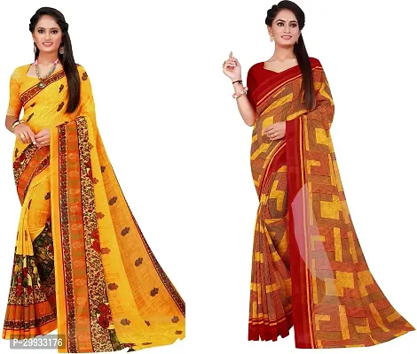 Stylish Fancy Georgette Saree With Blouse Piece Combo For Women Pack Of 2