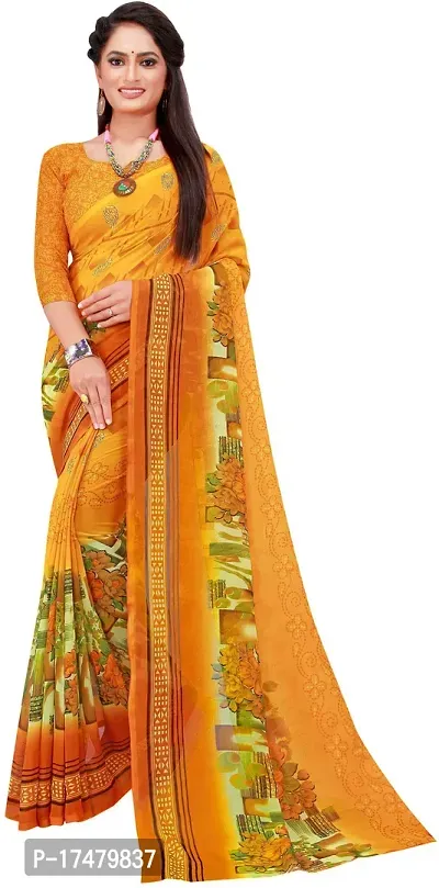 Women Stylish Georgette Printed Saree with Blouse piece-thumb3