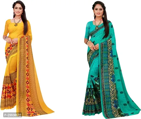 Stylish Fancy Georgette Saree With Blouse Piece Combo For Women Pack Of 2