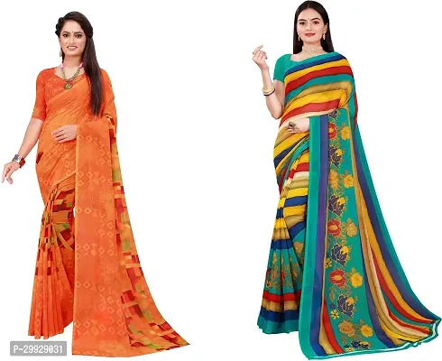 Stylish Fancy Georgette Saree With Blouse Piece Combo For Women Pack Of 2