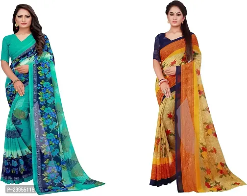 Stylish Fancy Georgette Saree With Blouse Piece For Women Pack Of 2-thumb0