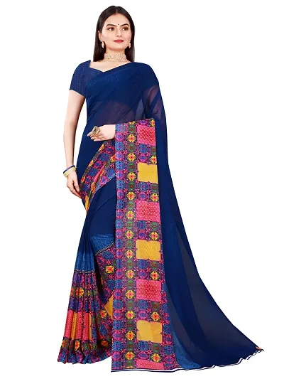 Dailywear Georgette Printed Sarees With Unstitched Blouse