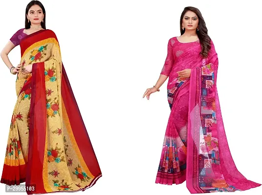 Stylish Fancy Georgette Saree With Blouse Piece For Women Pack Of 2-thumb0