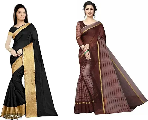 Stylish Fancy Cotton Silk Saree With Blouse Piece For Women Pack Of 2-thumb0