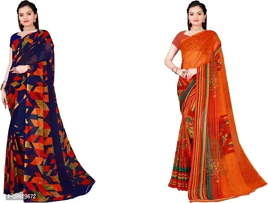 Stylish Fancy Georgette Saree With Blouse Piece Combo For Women Pack Of 2-thumb0