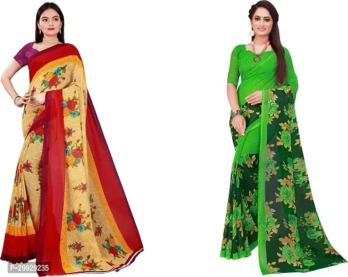 Stylish Fancy Georgette Saree With Blouse Piece Combo For Women Pack Of 2-thumb0