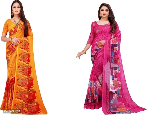 Stylish Fancy Georgette Saree With Blouse Piece Combo For Women Pack Of 2-thumb0