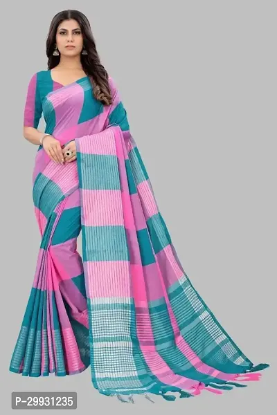 Stylish Fancy Silk Blend Saree With Blouse Piece For Women-thumb0