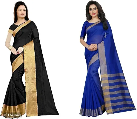 Women Stylish Cotton Blend Solid Saree with Blouse piece-thumb0