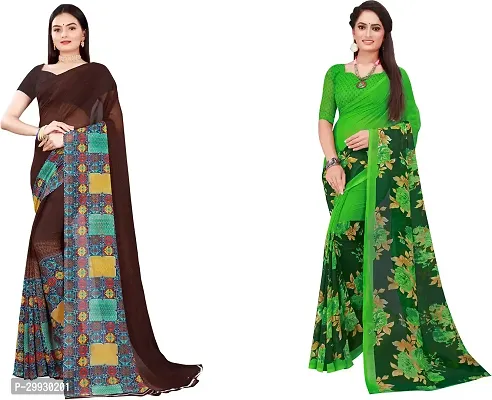 Stylish Fancy Georgette Saree With Blouse Piece Combo For Women Pack Of 2-thumb0