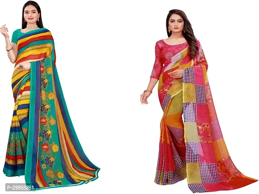 Stylish Fancy Georgette Saree With Blouse Piece For Women Pack Of 2-thumb0