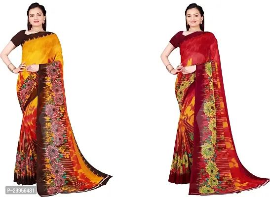 Stylish Fancy Georgette Saree With Blouse Piece For Women Pack Of 2-thumb0