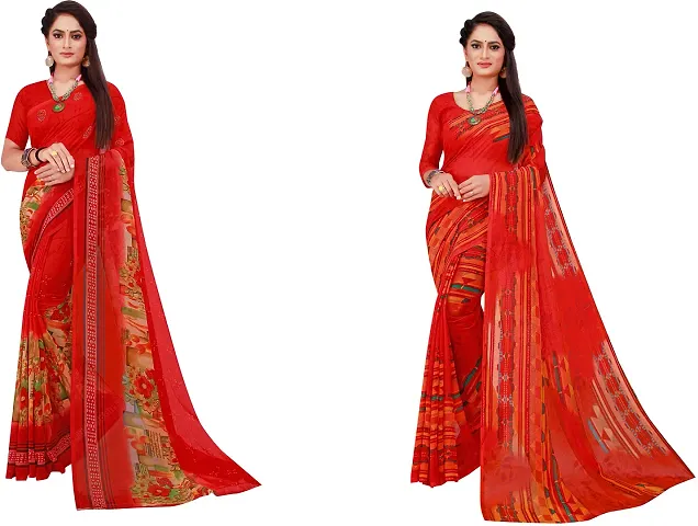 Stylish Fancy Georgette Saree With Blouse Piece Combo For Women Pack Of 2