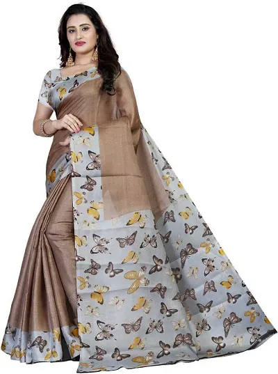 Multicoloured Khadi Silk Printed Saree With Blouse Piece