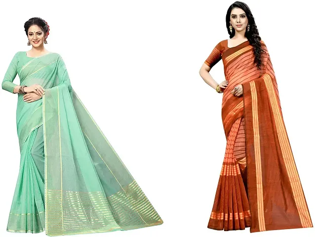 Beautiful Art Silk Saree With Blouse Piece Pack Of 2