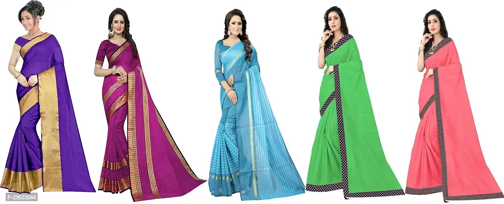 Stylish Fancy Lycra Blend Saree With Blouse Piece For Women Pack Of 5-thumb0