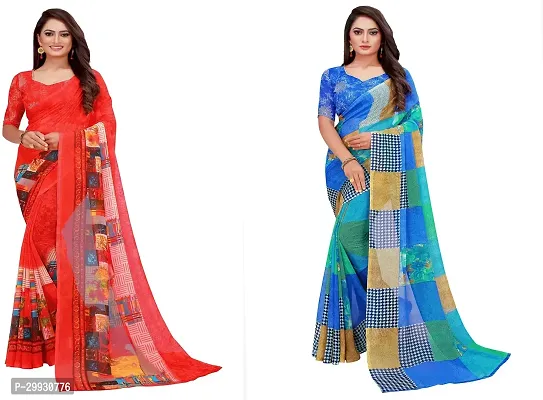 Stylish Fancy Georgette Saree With Blouse Piece Combo For Women Pack Of 2-thumb0