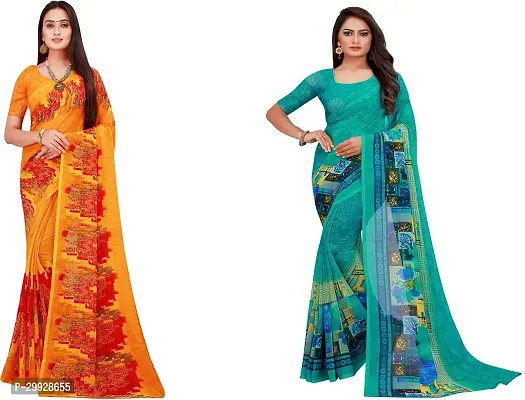 Stylish Fancy Georgette Saree With Blouse Piece Combo For Women Pack Of 2-thumb0