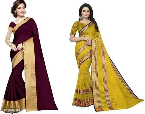 Stylish Fancy Cotton Silk Saree With Blouse Piece For Women Pack Of 2-thumb0