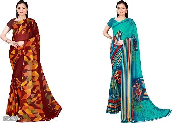 Stylish Fancy Georgette Saree With Blouse Piece For Women Pack Of 2-thumb0