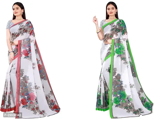 Stylish Fancy Georgette Saree With Blouse Piece Combo For Women Pack Of 2-thumb0