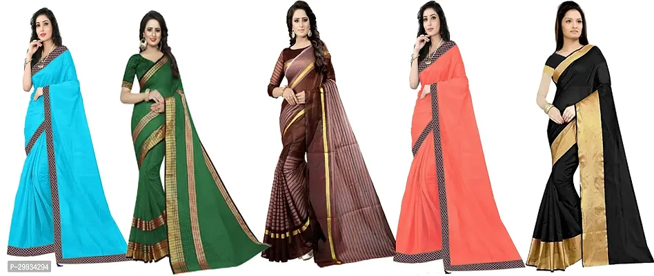 Stylish Fancy Art Silk Saree With Blouse Piece For Women Pack Of 5-thumb0