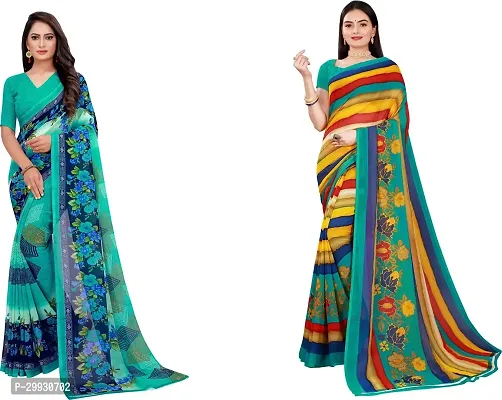 Stylish Fancy Georgette Saree With Blouse Piece Combo For Women Pack Of 2-thumb0