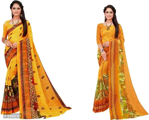 Stylish Fancy Georgette Saree With Blouse Piece Combo For Women Pack Of 2