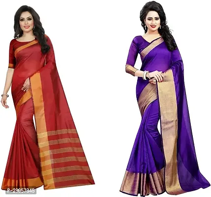 Stylish Fancy Cotton Silk Saree With Blouse Piece For Women Pack Of 2