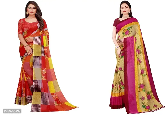 Stylish Fancy Georgette Saree With Blouse Piece For Women Pack Of 2-thumb0