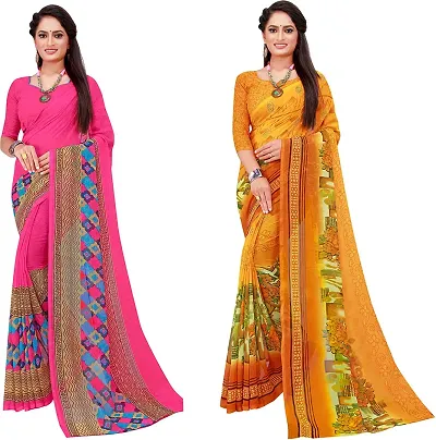 Stylish Georgette Saree With Blouse Piece For Women Pack Of 2