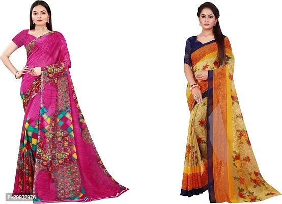 Stylish Fancy Georgette Saree With Blouse Piece Combo For Women Pack Of 2-thumb0