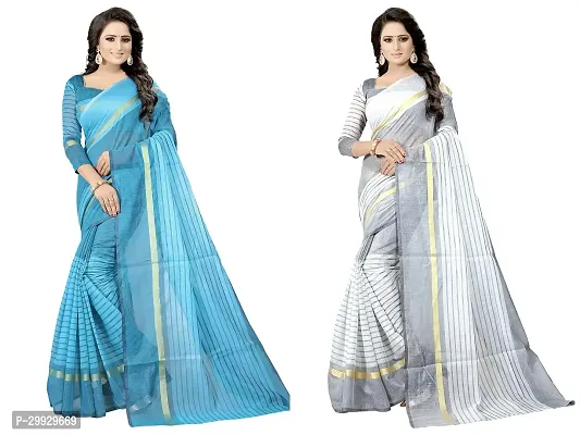 Stylish Fancy Cotton Silk Saree With Blouse Piece Combo For Women Pack Of 2-thumb0