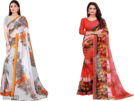 Women Stylish Georgette Printed Saree with Blouse piece