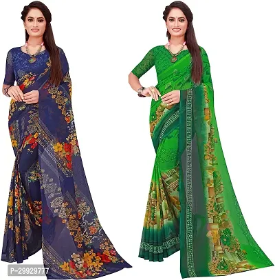 Stylish Fancy Georgette Saree With Blouse Piece Combo For Women Pack Of 2-thumb0