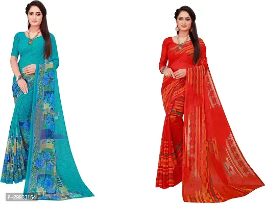 Stylish Fancy Georgette Saree With Blouse Piece Combo For Women Pack Of 2-thumb0